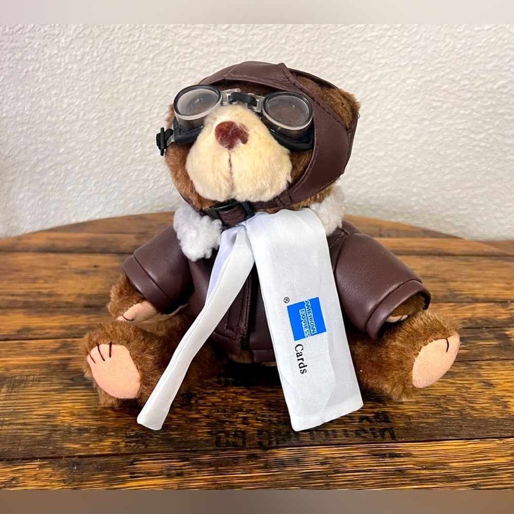 American Express Amex 6" Brown Aviator Bomber Advertising Plush Teddy Bear